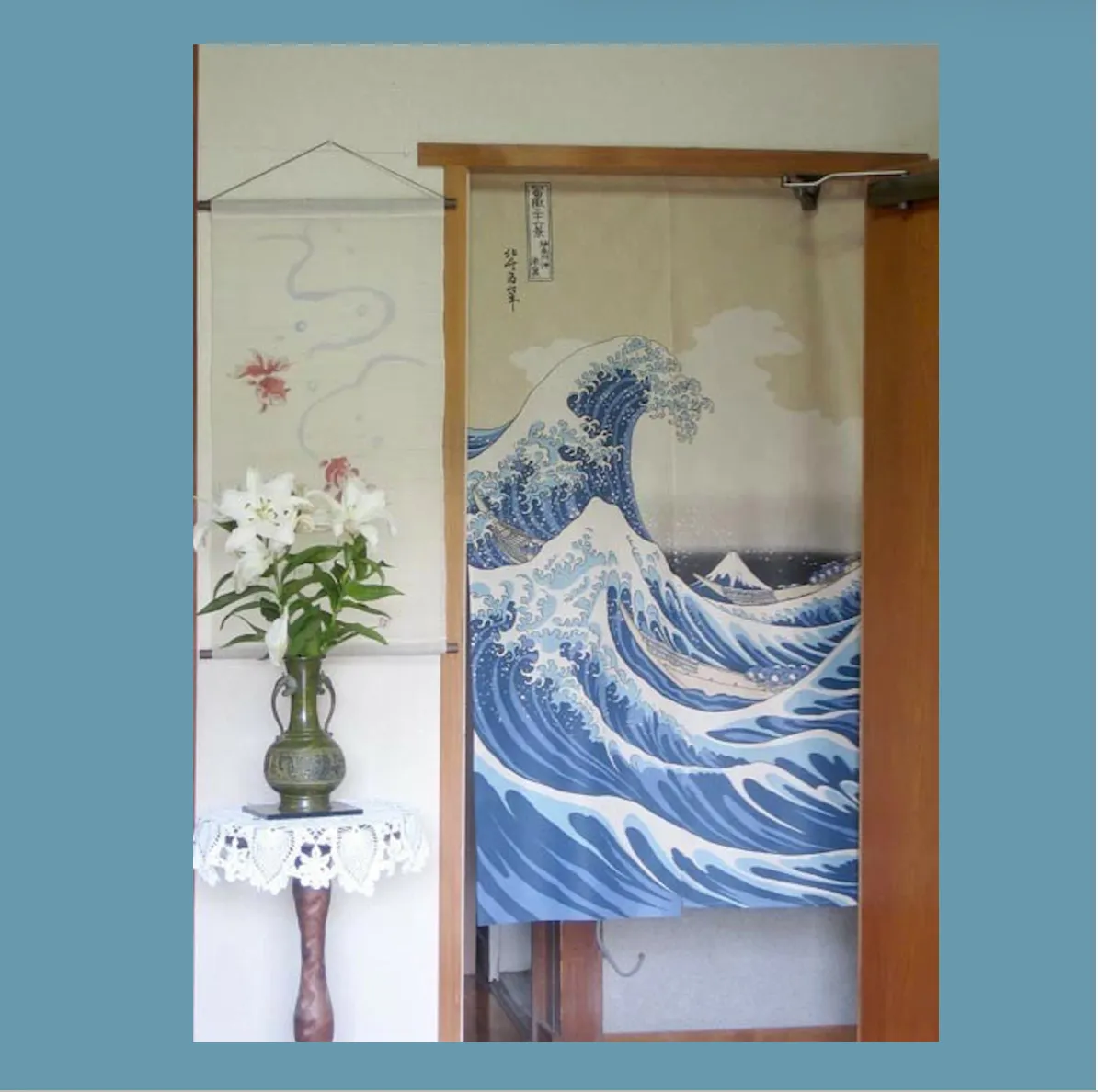 Japanese Noren (Traditional Doorway Curtain) Hokusai pattern